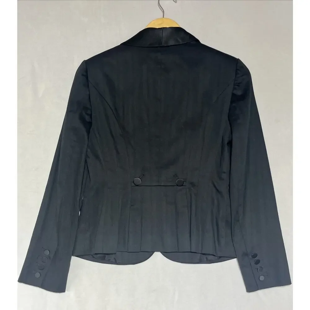 LOFT Tuxedo Blazer Womens 4P Black Scoop Neck Satin Collar One Button Formal - Picture 2 of 11